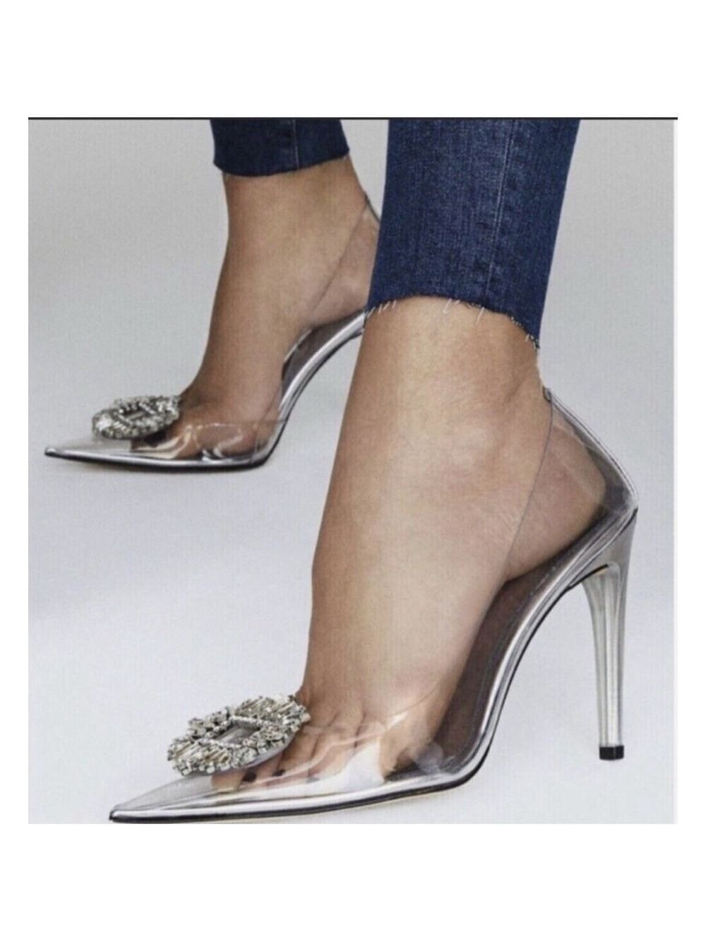 COPY - Womens Good American Heels Size 10.5 Clear Silver